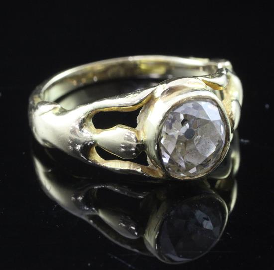 A Victorian gold and solitaire diamond ring, size K.